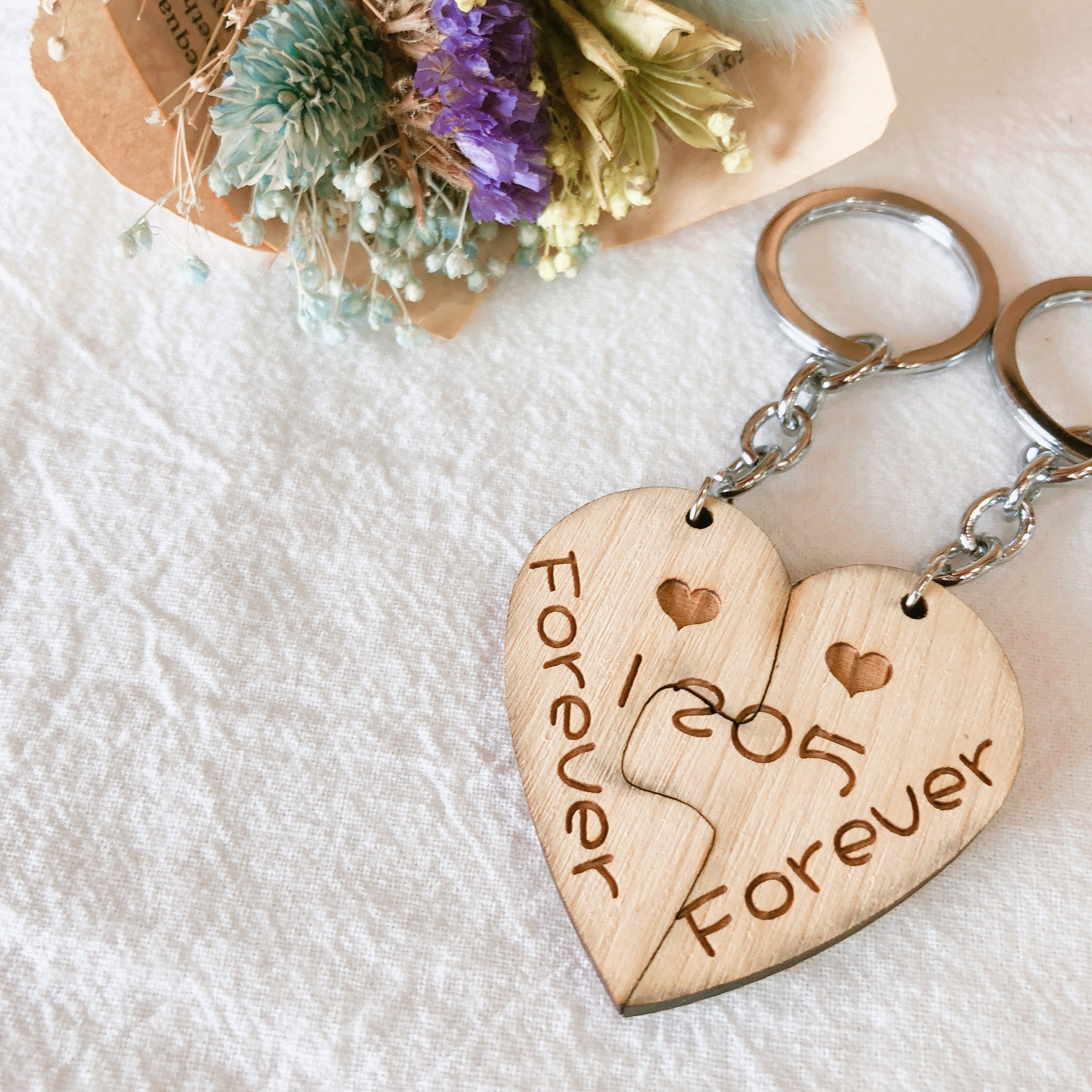 原木愛心鑰匙圈【雙面】一對入